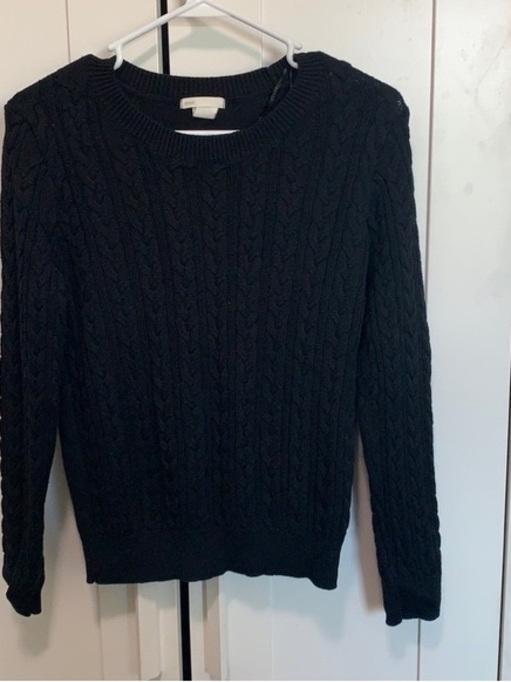 Black Cable Knit Crewneck Sweater